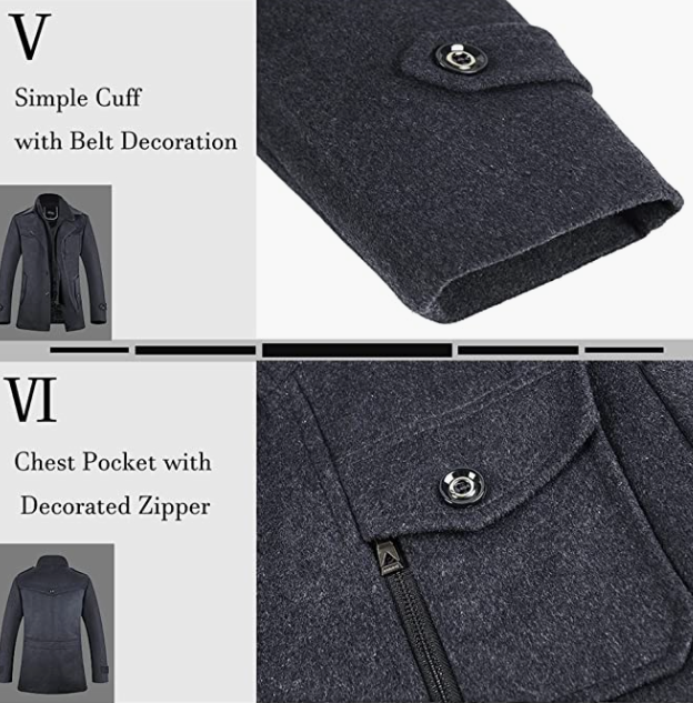 Men's Winter Slim Fit Wool Coat Single Trench Coats