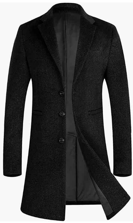 MEN Blend Overcoat Hooded Trench Coat Hip Length
