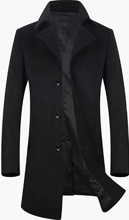 MEN Blend Overcoat Hooded Trench Coat Hip Length