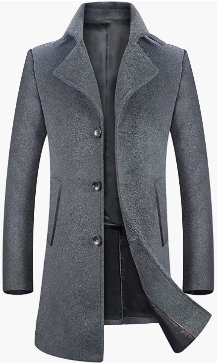 MEN Blend Overcoat Hooded Trench Coat Hip Length