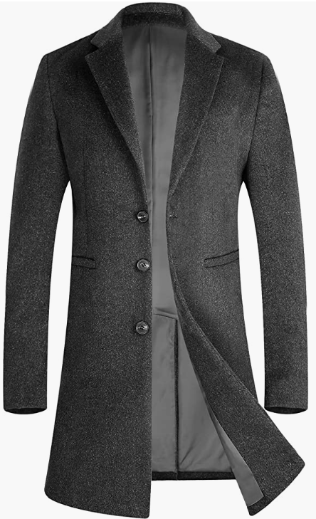 MEN Blend Overcoat Hooded Trench Coat Hip Length