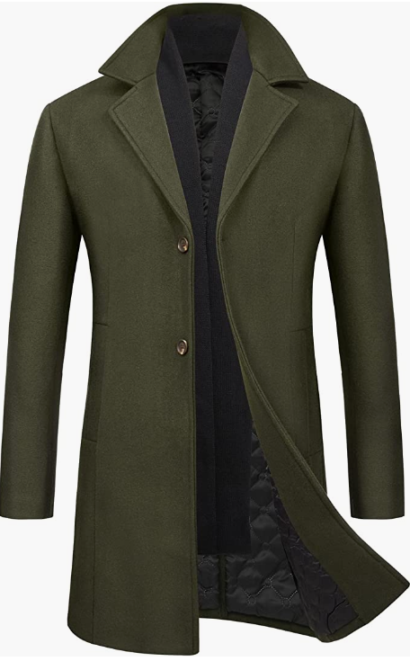 Men’s Slim Fit Wool Coat Winter Long Coat with Free Soft Scarf