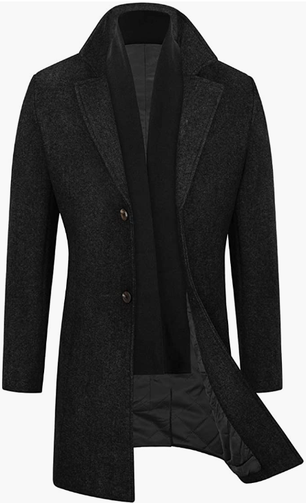 Men’s Slim Fit Wool Coat Winter Long Coat With Free Soft Scarf