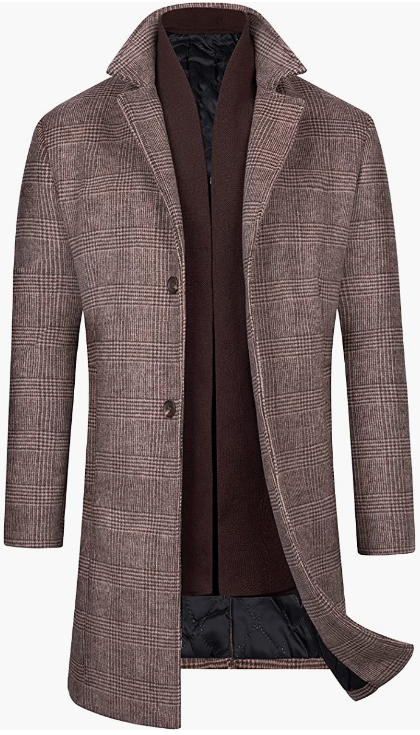 Men’s Slim Fit Wool Coat Winter Long Coat With Free Soft Scarf