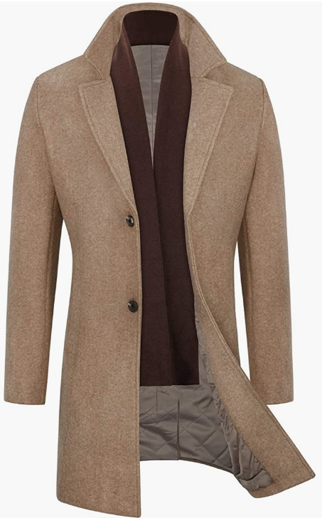 Men’s Slim Fit Wool Coat Winter Long Coat With Free Soft Scarf