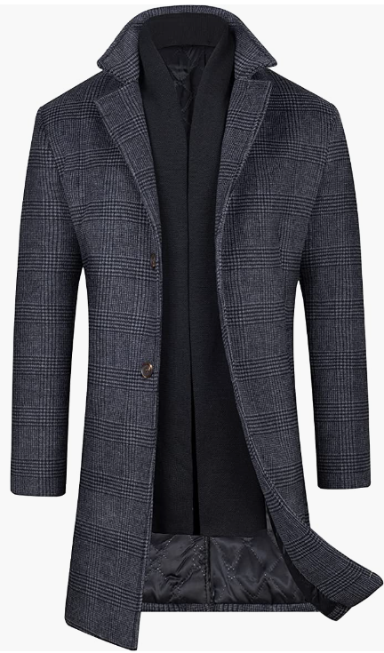 Men’s Slim Fit Wool Coat Winter Long Coat With Free Soft Scarf