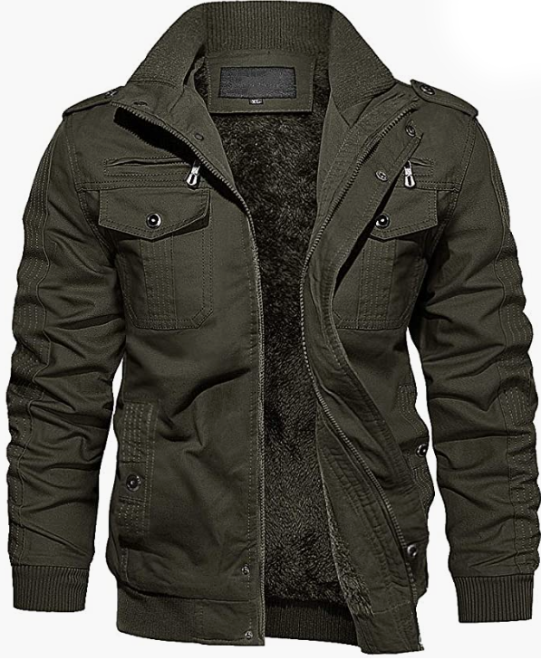 Men's Thick Winter Jacket with Multi Pockets Zip Front Fleece Lined Jacket