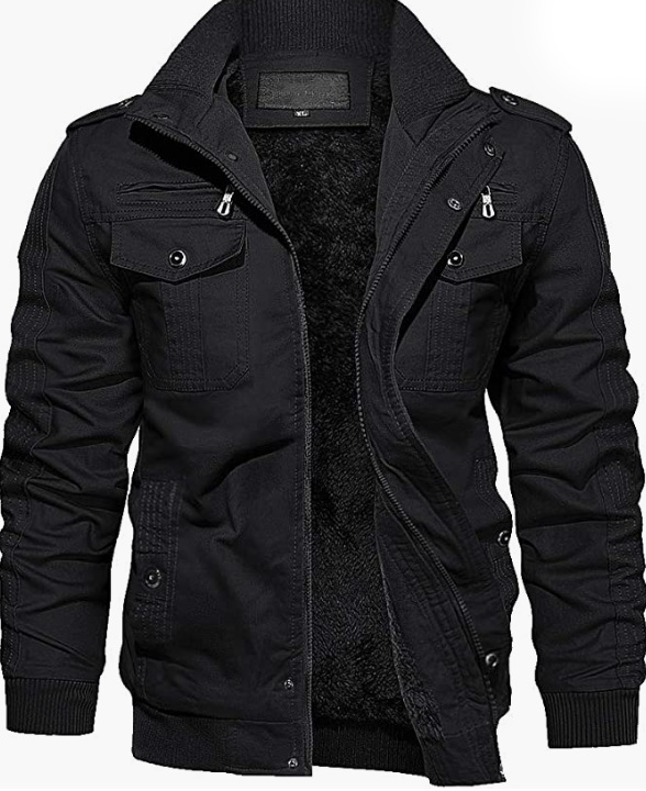 Men's Thick Winter Jacket with Multi Pockets Zip Front Fleece Lined Jacket