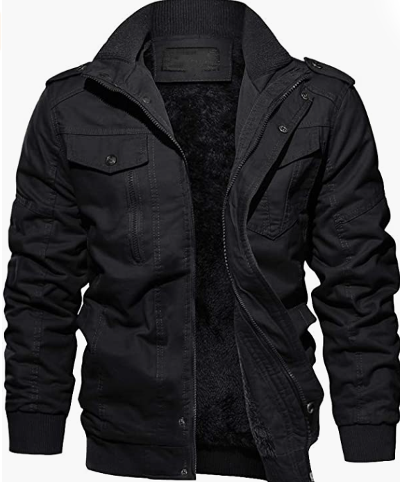 Men's Thick Winter Jacket with Multi Pockets Zip Front Fleece Lined Jacket