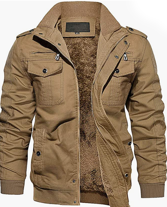 Men's Thick Winter Jacket with Multi Pockets Zip Front Fleece Lined Jacket