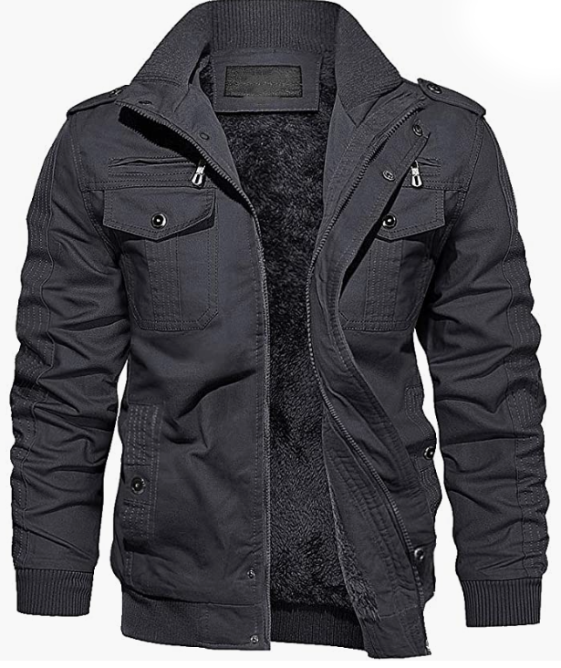 Men's Thick Winter Jacket with Multi Pockets Zip Front Fleece Lined Jacket