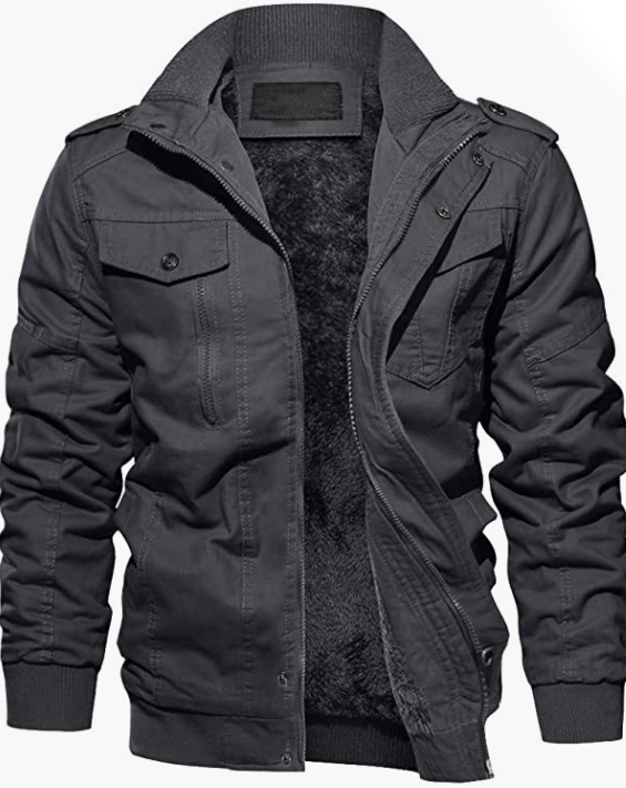 Men's Thick Winter Jacket with Multi Pockets Zip Front Fleece Lined Jacket