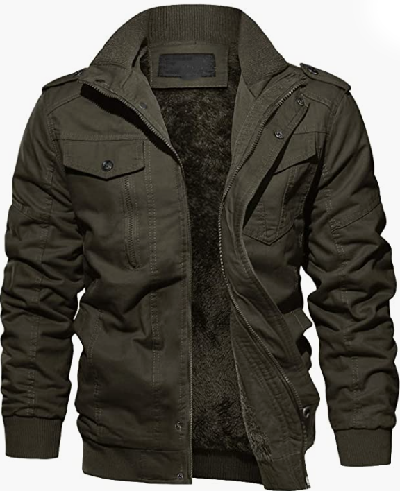 Men's Thick Winter Jacket with Multi Pockets Zip Front Fleece Lined Jacket
