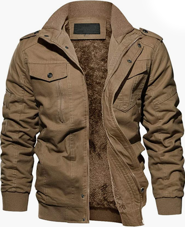 Men's Thick Winter Jacket with Multi Pockets Zip Front Fleece Lined Jacket