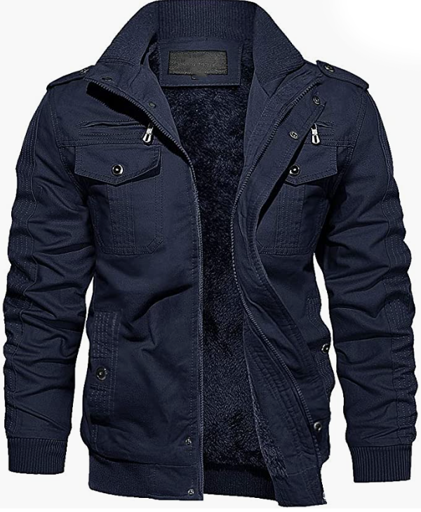 Men's Thick Winter Jacket with Multi Pockets Zip Front Fleece Lined Jacket