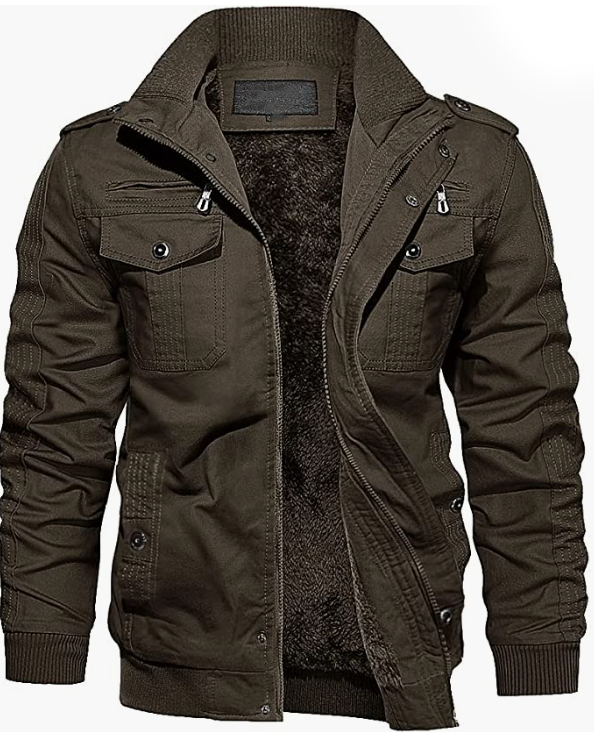 Men's Thick Winter Jacket with Multi Pockets Zip Front Fleece Lined Jacket
