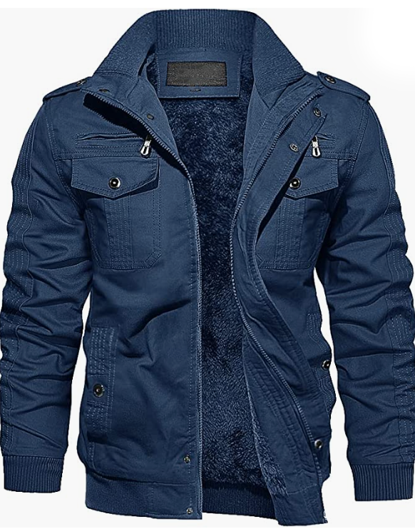 Men's Thick Winter Jacket with Multi Pockets Zip Front Fleece Lined Jacket
