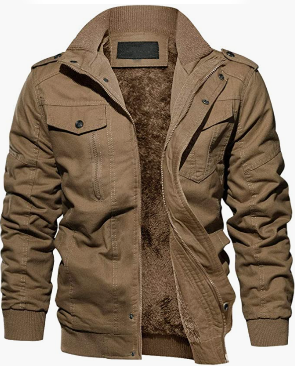Men's Thick Winter Jacket with Multi Pockets Zip Front Fleece Lined Jacket