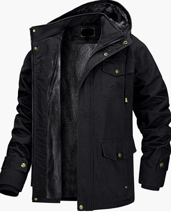 Men's Winter Jacket with Multi Pockets Military Cotton Jacket with Removable Hood