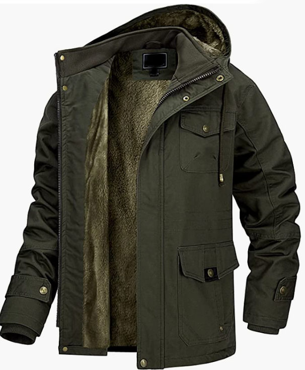 Men's Winter Jacket with Multi Pockets Military Cotton Jacket with Removable Hood