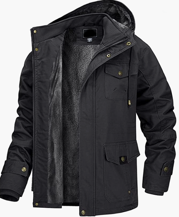 Men's Winter Jacket with Multi Pockets Military Cotton Jacket with Removable Hood