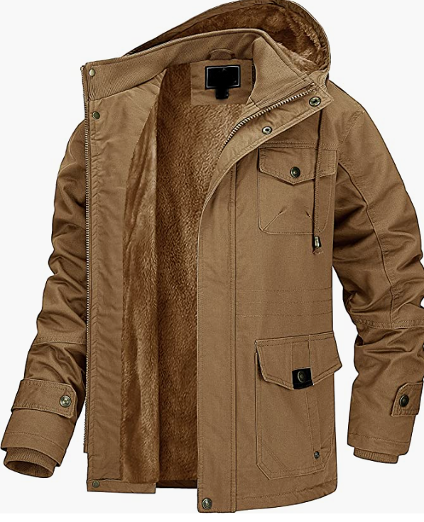 Men's Winter Jacket with Multi Pockets Military Cotton Jacket with Removable Hood