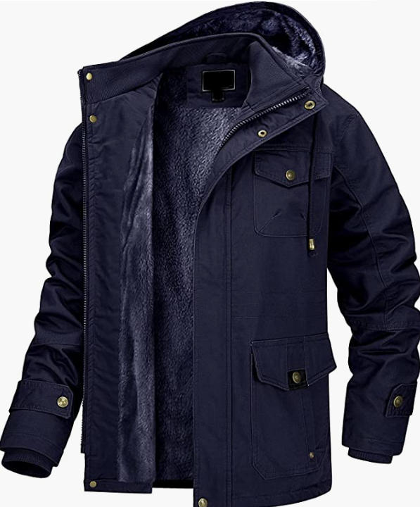 Men's Winter Jacket with Multi Pockets Military Cotton Jacket with Removable Hood