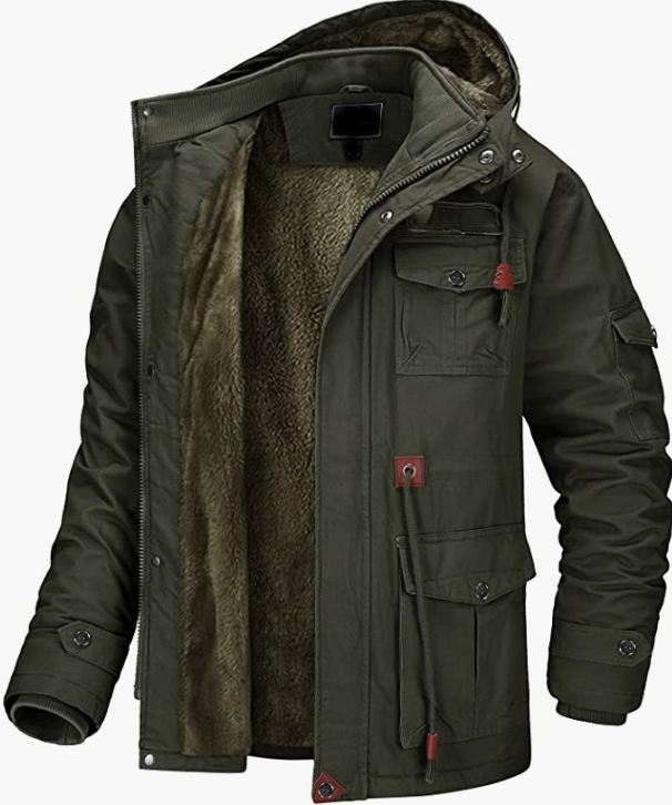 Men's Winter Jacket with Multi Pockets Military Cotton Jacket with Removable Hood