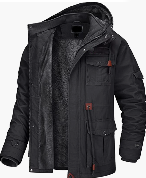 Men's Winter Jacket with Multi Pockets Military Cotton Jacket with Removable Hood