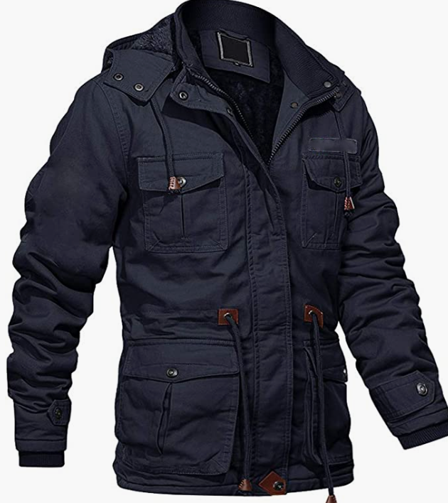 Men's Winter Jacket with Multi Pockets Military Cotton Jacket with Removable Hood