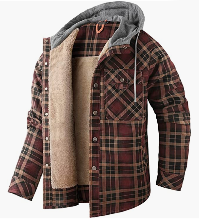 Men's Hooded Coat Casual Thicken Long Sleeve Button Down Shirt Jacket