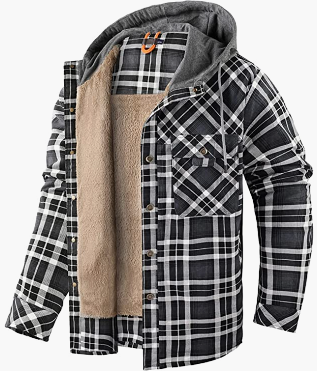 Men's Hooded Coat Casual Thicken Long Sleeve Button Down Shirt Jacket