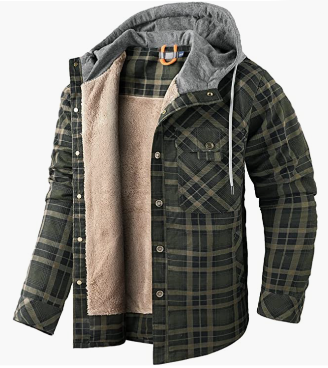 Men's Hooded Coat Casual Thicken Long Sleeve Button Down Shirt Jacket