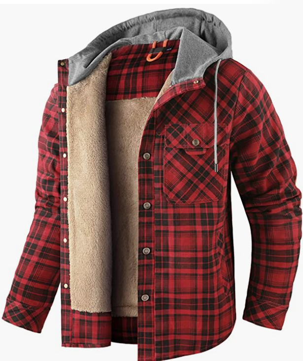 Men's Hooded Coat Casual Thicken Long Sleeve Button Down Shirt Jacket