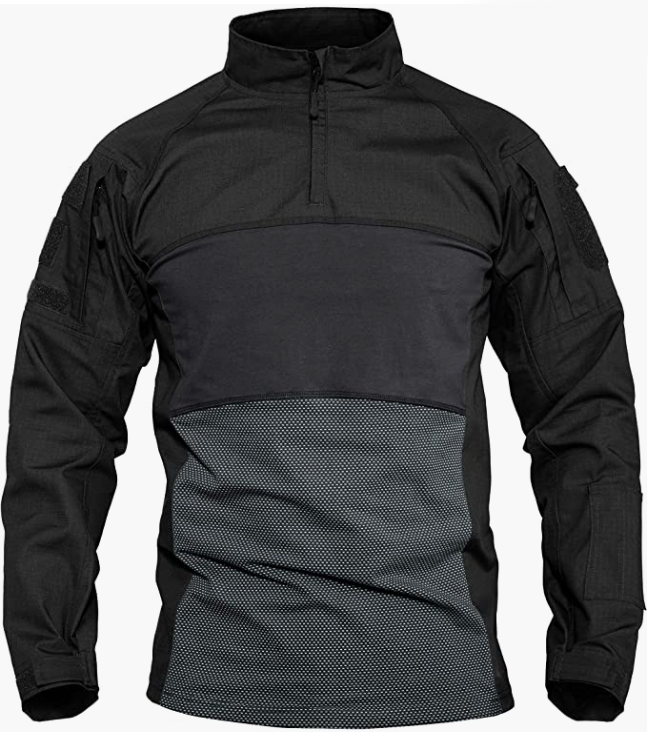 Men's Zip Long Sleeve Military Shirt 2 Zipper Pockets