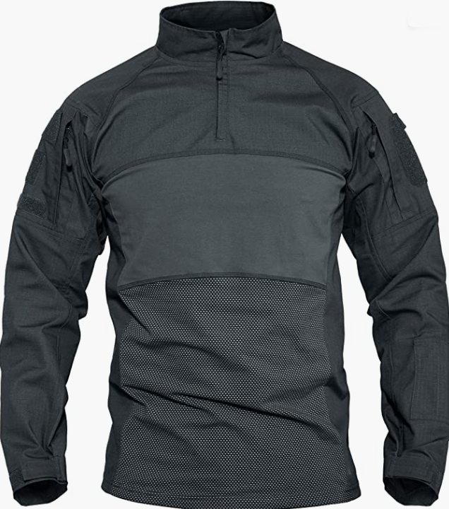 Men's Zip Long Sleeve Military Shirt 2 Zipper Pockets