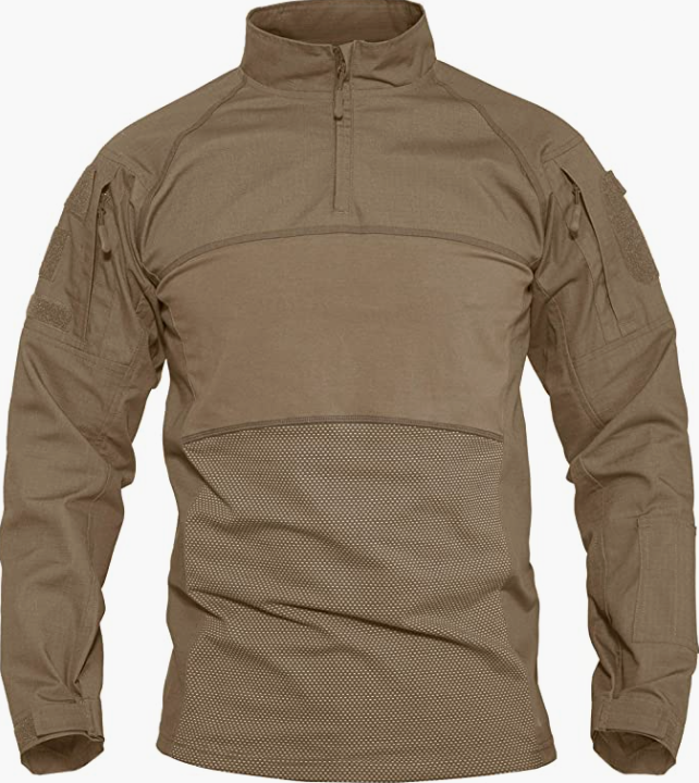 Men's Zip Long Sleeve Military Shirt 2 Zipper Pockets