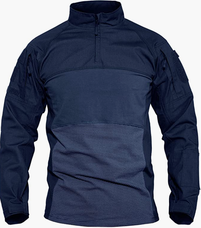 Men's Zip Long Sleeve Military Shirt 2 Zipper Pockets