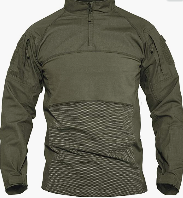 Men's Zip Long Sleeve Military Shirt 2 Zipper Pockets