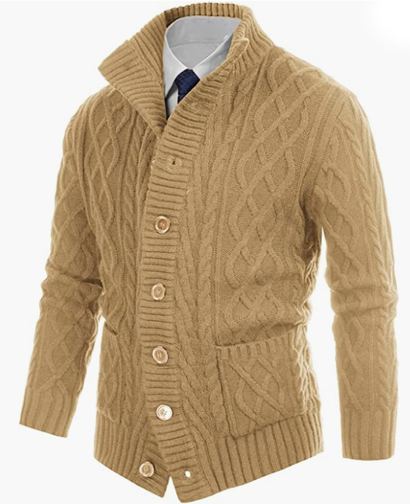 Mens  Knit Sweater Casual Button Down Stand Collar
