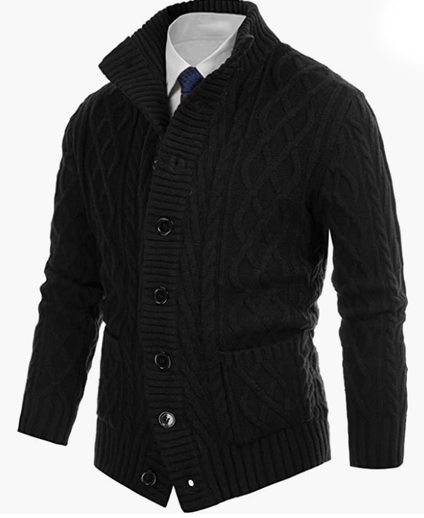 Mens  Knit Sweater Casual Button Down Stand Collar