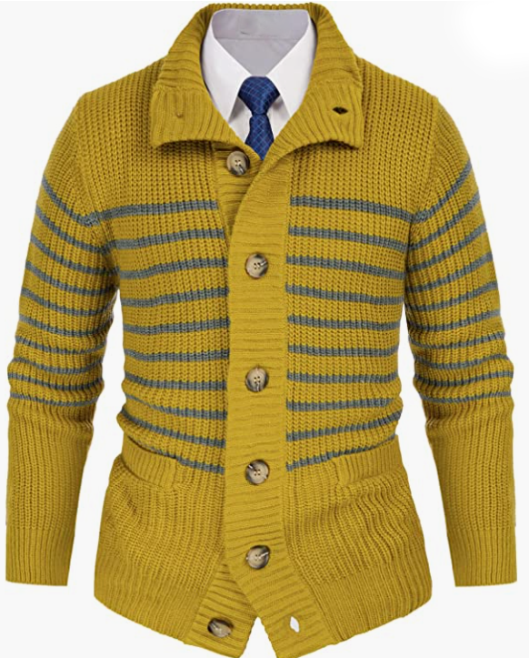 Mens  Knit Sweater Casual Button Down Stand Collar