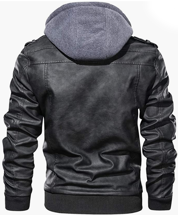 Men's  Leather Jacket Casual Brown Motorcycle Jacket with Removable Hood