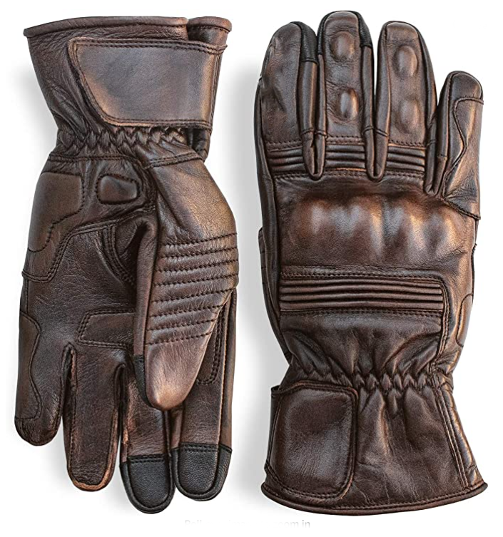 Leather Motorcycle Gloves Full Gauntlet with Mobile Phone Touchscreen