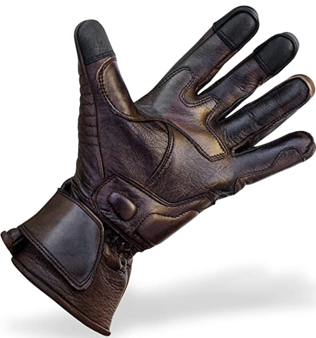 Leather Motorcycle Gloves Full Gauntlet with Mobile Phone Touchscreen