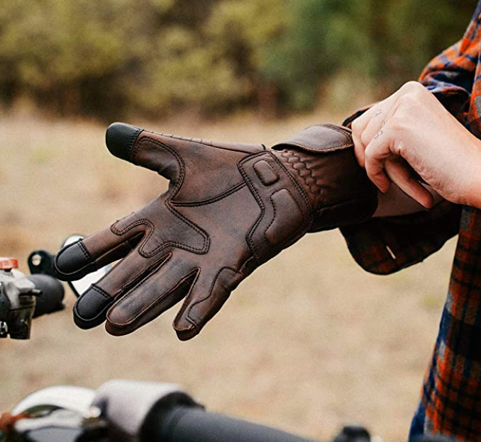 Leather Motorcycle Gloves Full Gauntlet with Mobile Phone Touchscreen