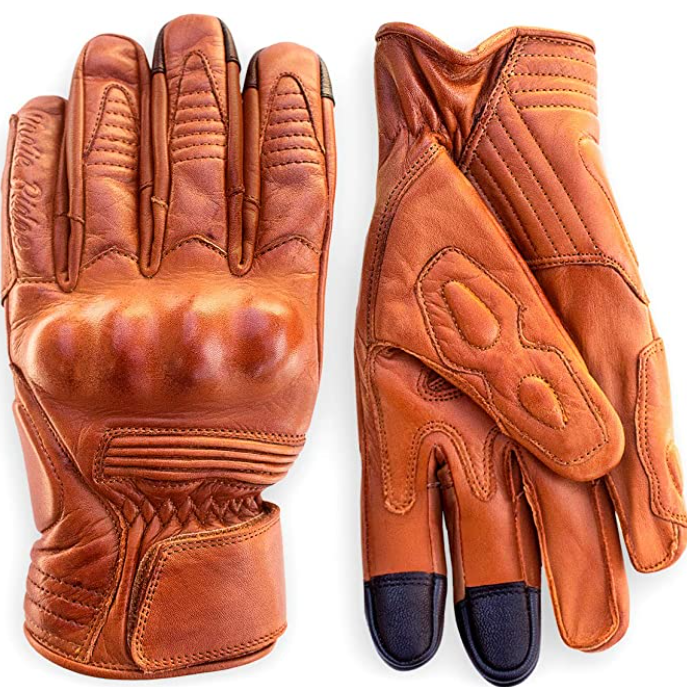 Leather Motorcycle Gloves with Mobile Phone Touchscreen and Knuckle Protection