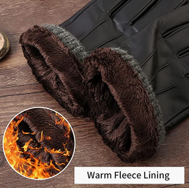 Sheepskin REAL Leather Gloves Leather Dress Driving Gloves with Fleece Lining
