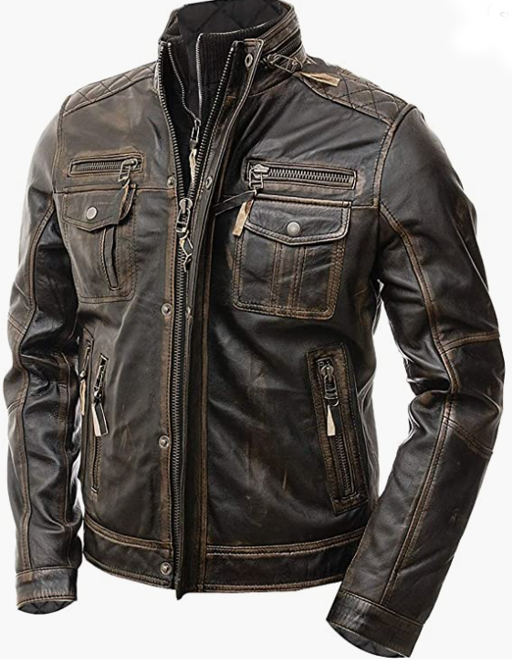 Leather Jacket Biker Slim Fit Vintage Racer Real Leather Jacket