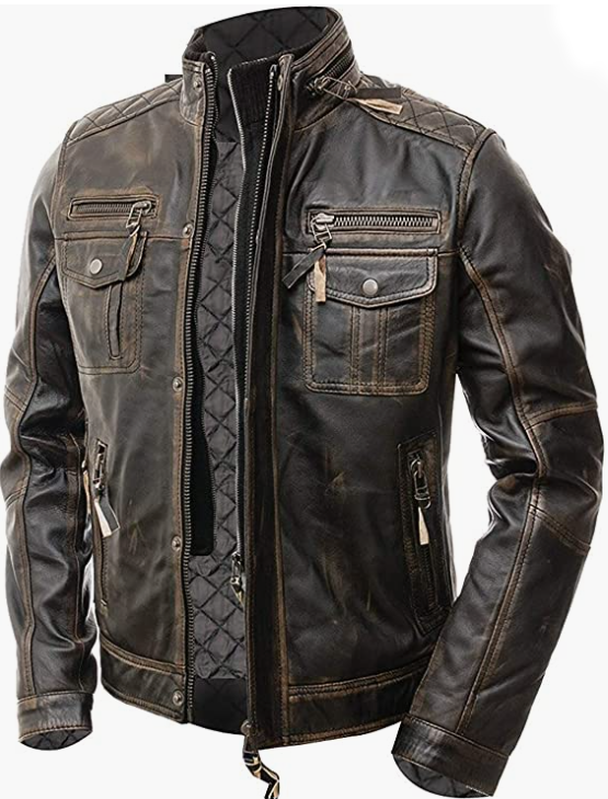 Leather Jacket Biker Slim Fit Vintage Racer Real Leather Jacket